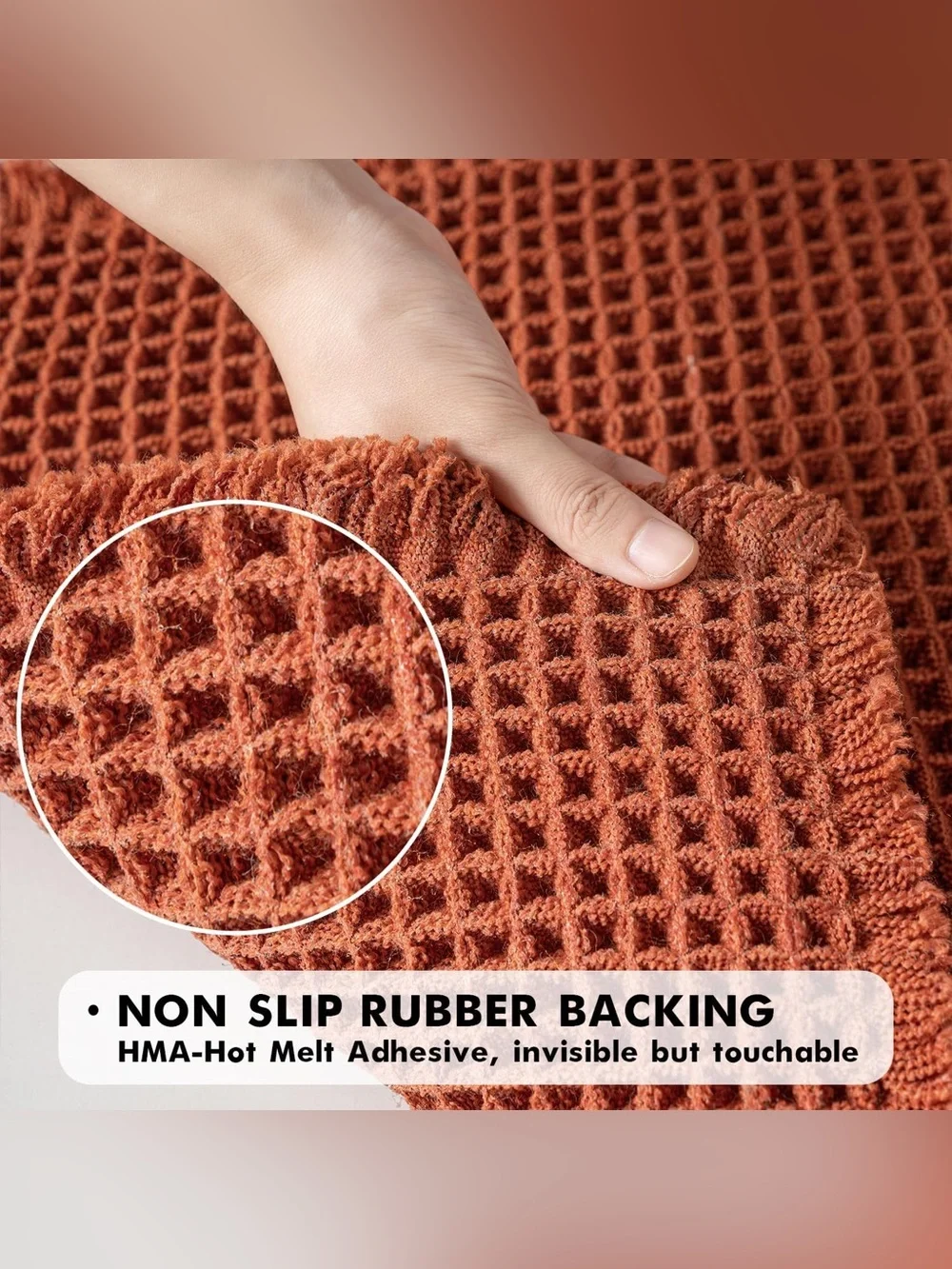 MIULEE Orange Waffle Bath Mat – Boho Style, Non-Slip, Washable, Super-Absorbent